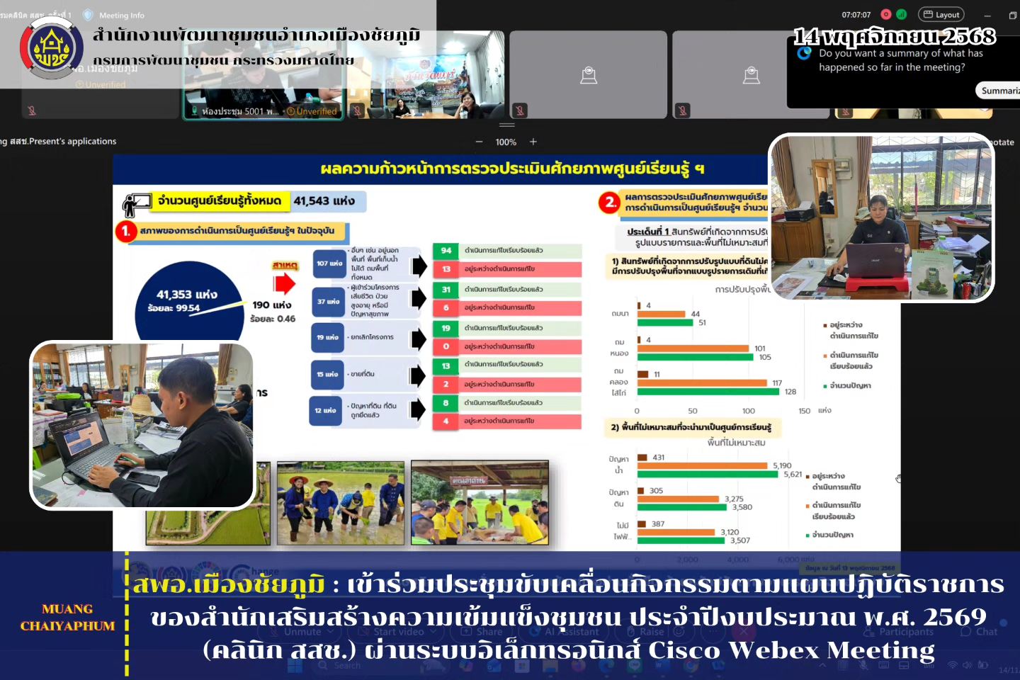 สพอ.เมืองชัยภูมิ : เข้าร่วมประชุมขับเคลื่อนกิจกรรมตามแผนปฏิบัติราชการของสำนักเสริมสร้างความเข้มแข็งชุมชน ประจำปีงบประมาณ พ.ศ. 2569 (คลินิก สสช.) ผ่านระบบอิเล็กทรอนิกส์ Cisco Webex Meeting